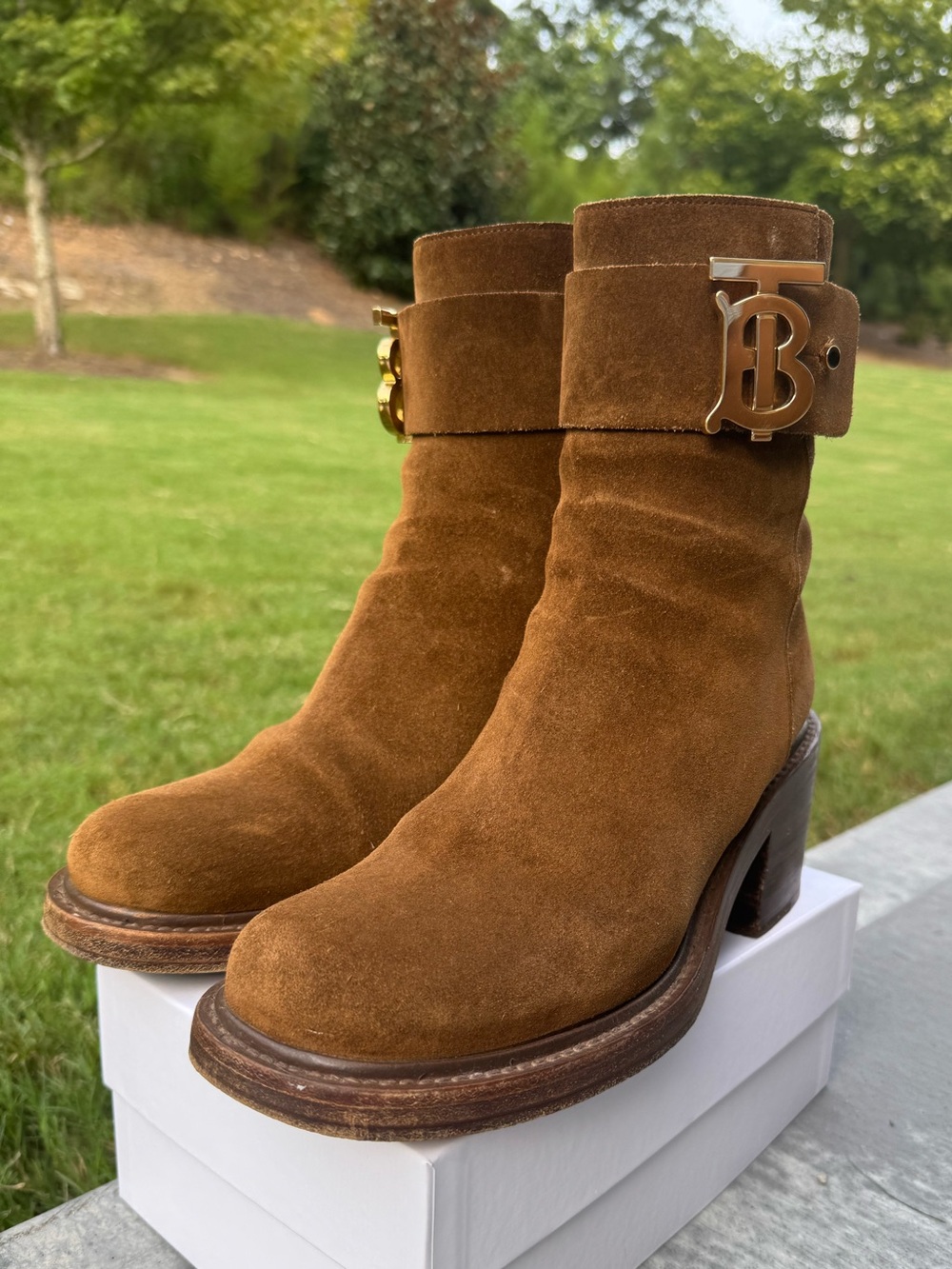 Burberry Westella Brown Suede TB Monogram Ankle Boots EU 40 - Picture 12 of 15